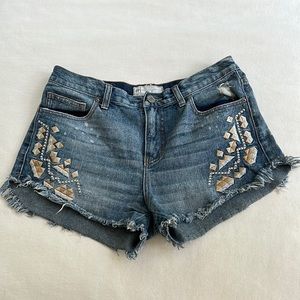 Free People Embroidered Denim Shorts